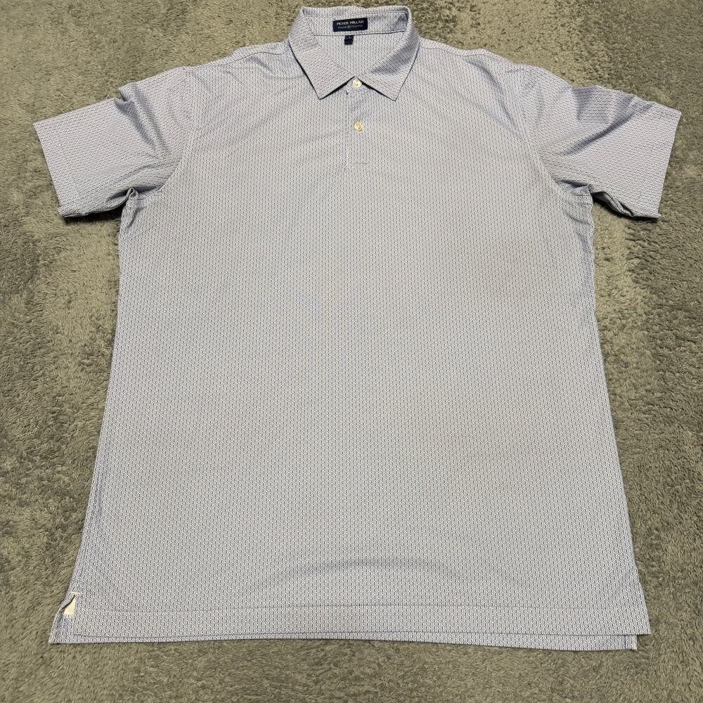 Peter Millar Polo Shirt Men Large Geometric Crown Crafted Performance Golf Blue
